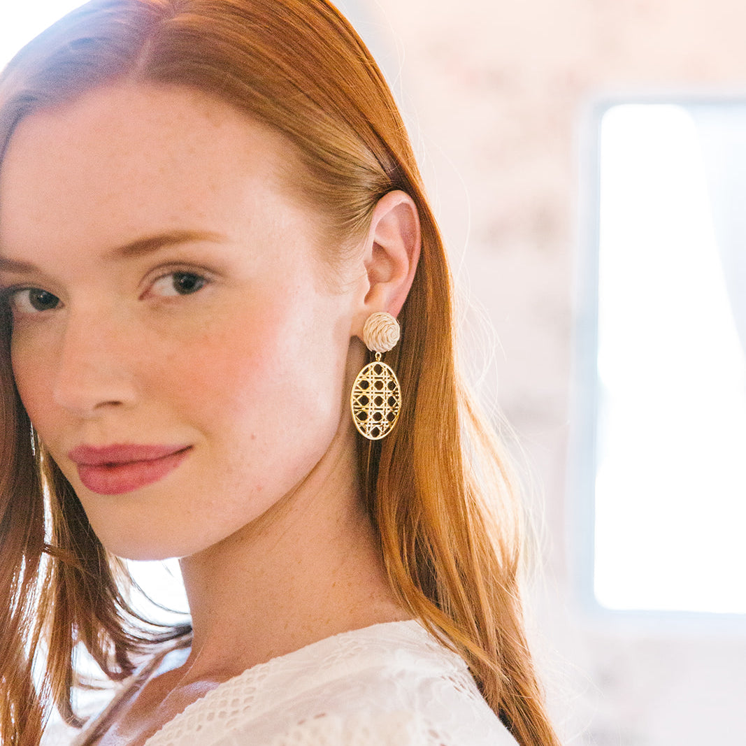 Model wears Grace Remy earring_m donohue collection