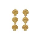 A pair of gold plated shell triple drop earrings on a white background_m donohue collection