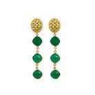 gold basketweave earring posts with triple emerald gemstone pearl drops_m donohue collection