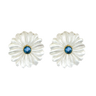 Beautiful white mother of pearl flowers with blue quartz gemstone center_m donohue collection