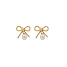 Darling gold plated bow earring posts with freshwater pearl drops_m donohue collection