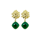 gold hydrangea flower earring with emerald drop_m donohue collection