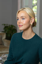 Model wearing Pearl Hydrangea Smoky Quartz Drop Earrings_M Donohue Collection