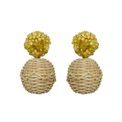 Delicate yellow flower cluster clip-on posts with woven rattan ball_m donohue collection