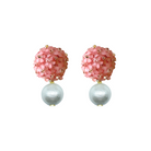 Pink floral cluster clip-on post with lightweight cotton pearl drop_m donohue collection