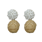 Delicate white flower cluster clip-on posts with woven rattan ball_m donohue collection