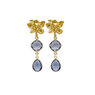 gold magnolia flower earring post with amethyst gemstone drop_ m donohue collection