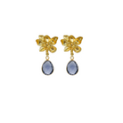 gold magnolia flower earring post with amethyst gemstone drop_ m donohue collection