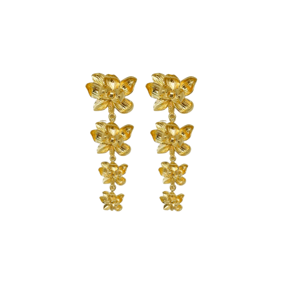 gold magnolia flower vine earrings_ m donohue collection