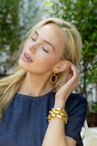 Model wearing Orange Citrine French Twist Earrings_M Donohue Collection