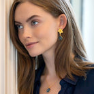 model wearing dana gold and blue quartz necklace_m donohue collection