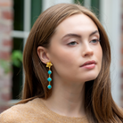 Model wears Cecile Triple Turquoise Earrings_m donohue collection