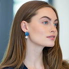 Model wears Liz Cotton Pearl Blue Earrings_m donohue collection