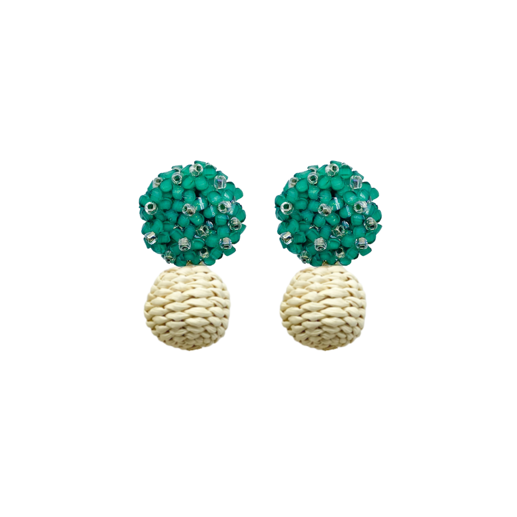 Delicate green flower cluster posts with woven rattan ball_m donohue collection