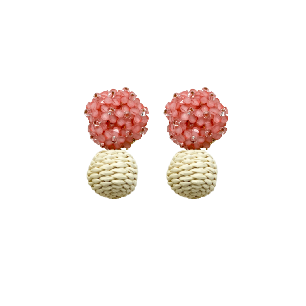 Delicate pink flower cluster posts with woven rattan ball_m donohue collection