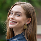 Model is wearing Remy Wicker Gold Oval & Aquamarine Earrings_m donohue collection