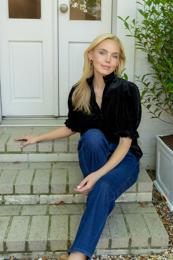 Model wearing Smoky Quartz French Twist Earrings_M Donohue Collection