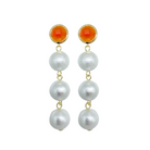 Exquisite orange carnelian gemstone posts with three lightweight cotton pearl drops_m donohue collection