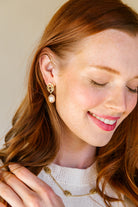 Model is wearing Remy Pearl Earrings_m donohue collection