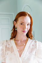 Model wears Jardin Amazonite Drop earrings_m donohue collection