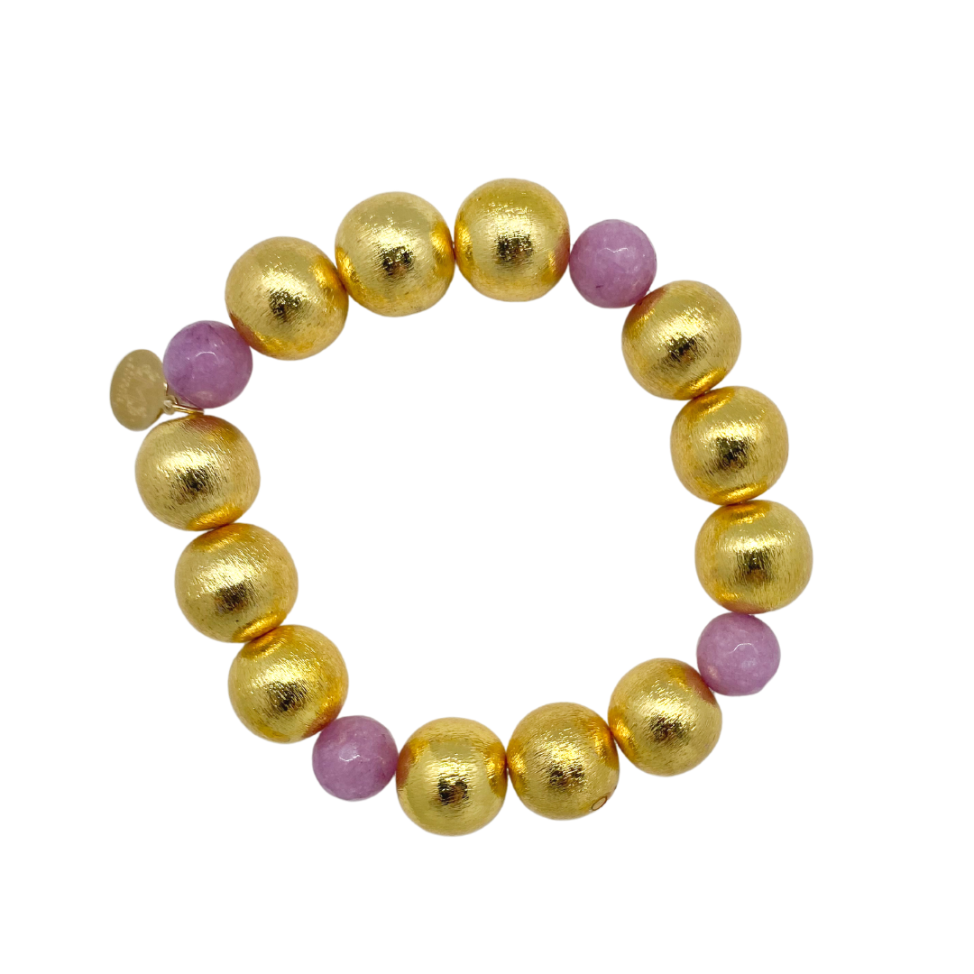 Stretch bracelet with gold-plated copper beads and gemstone beads_m donohue collection