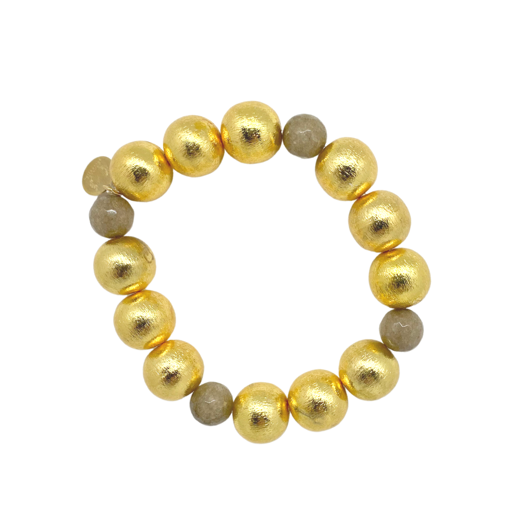 Stretch bracelet with gold-plated copper beads and gemstone beads_m donohue collection