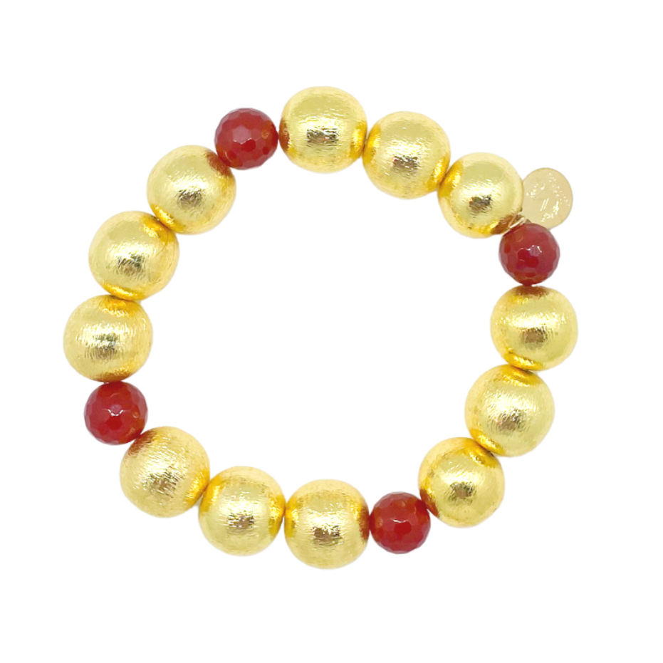 Stretch bracelet with gold-plated copper beads and gemstone beads_m donohue collection