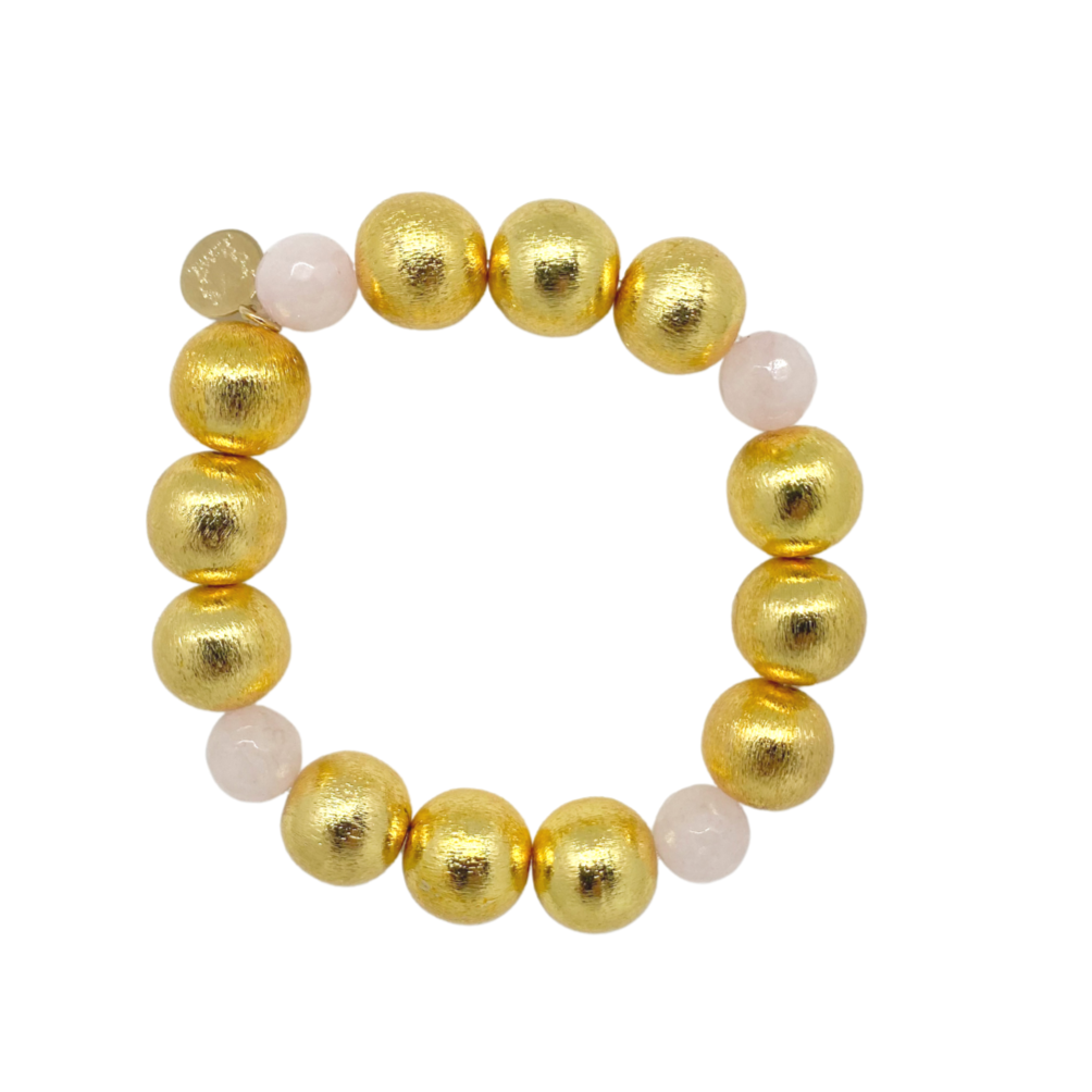 Stretch bracelet with gold-plated copper beads and gemstone beads_m donohue collection