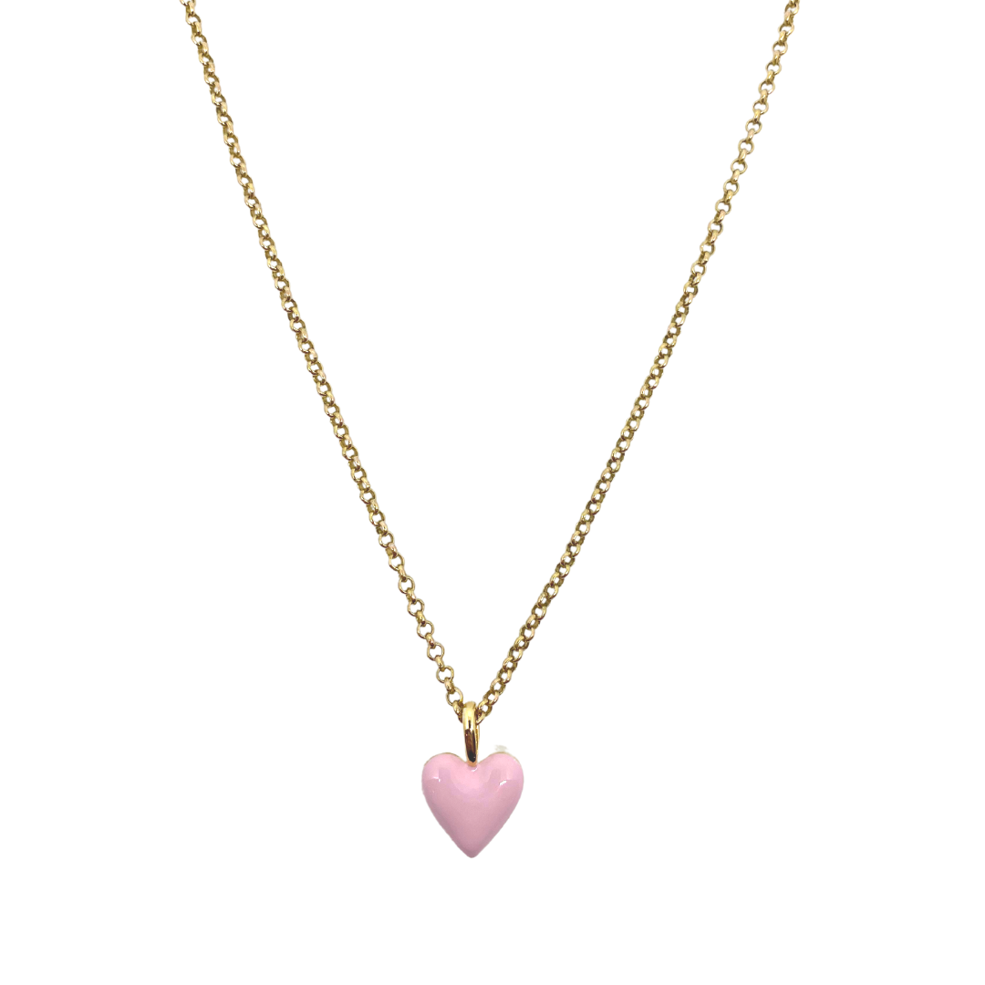 Little Enamel Heart Necklace in Pink_m donohue collection