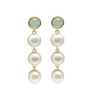 Exquisite green aquamarine gemstone posts with three lightweight cotton pearl drop_m donohue collection